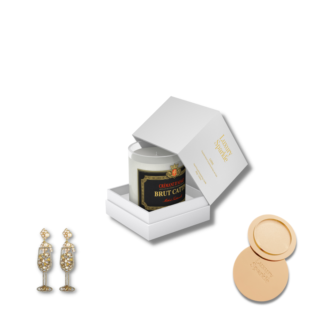 Cattin Brut Rosé Luxury Scented Candle & Earring Bundle